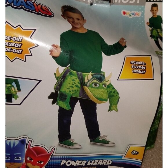 NEW Gekko PJ Masks Power Lizard Halloween Costume Toddler OS + Candy Bucket Lot - Picture 3 of 8